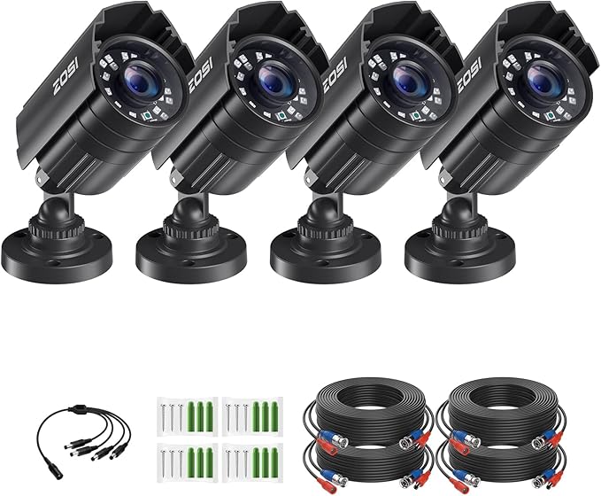 ZOSI 4 Pack 1080P 1920TVL Home Security Cameras Outdoor Indoor, Night Vision, IP66 Weatherproof 2MP Surveillance Camera, Work For 720P/1080P/5MP/4K HD-TVI,AHD,CVI analog CCTV DVR System (Black) ZOSI