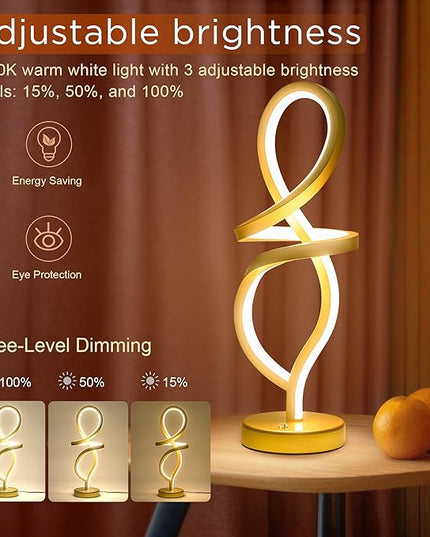 Modern Table Lamp,RGB Table Lamp，LED Spiral Lamp, Gold Bedside Lamp with 7 Colors 10 Light Modes, Touch Dimmable Nightstand Lamp for Bedroom Living Room Home Office, 15W - LeafyLoom