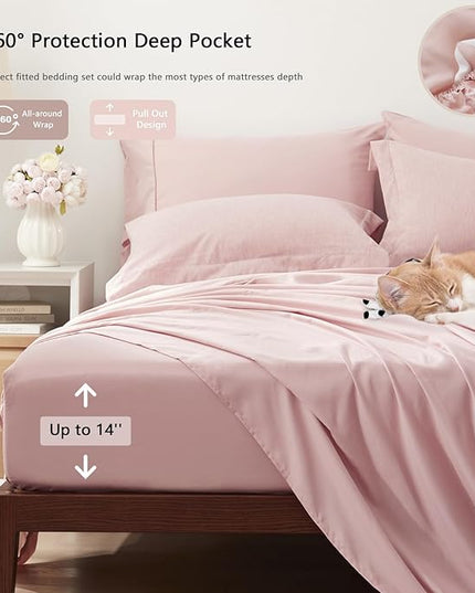 UNILIBRA Full Comforter Set 7 Pieces - Pink Bed in a Bag Full Size Soft for All Seasons - Cationic Dyeing Bedding Comforter Sets with Comforter, Flat Sheet, Fitted Sheet, Pillowcases & Shams - LeafyLoom