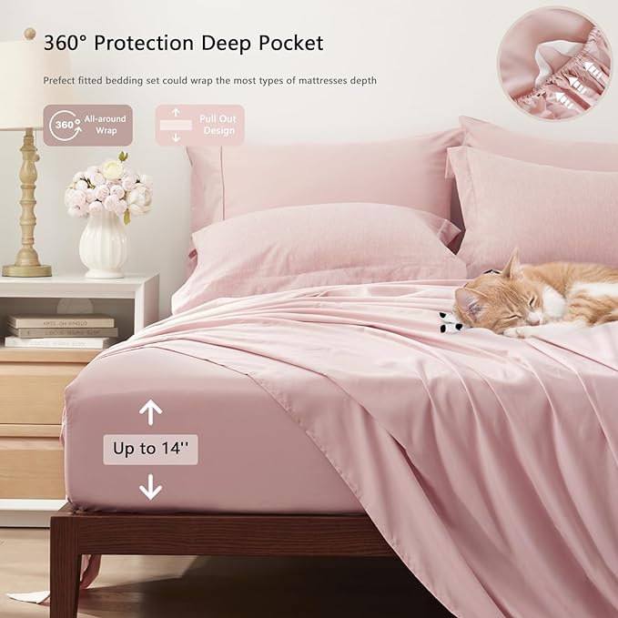 UNILIBRA Twin Comforter Set 5 Pieces - Pink Bed in a Bag Twin Size Soft for All Seasons - Cationic Dyeing Bedding Comforter Sets with Comforter, Flat Sheet, Fitted Sheet, Pillowcases & Shams - LeafyLoom