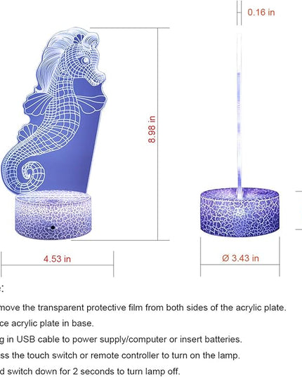 Gift Ideas Bedside Lamp 16 Colors Desk Table Night Light for Sea Horse Kids Boy Girl Party Supplies Birthday Valentine's Day Kids Lover (Seahorse Shape) - LeafyLoom