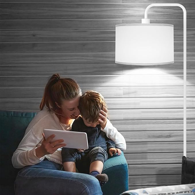 [Upgraded] LED Floor Lamp for Living Room, 3 Color Temperature Floor Lamp with Foot Switch Modern Standing Lamp Tall Pole Floor Reading Lamp for Bedroom, Study Room, Office, 9W Bulb Included, White - LeafyLoom