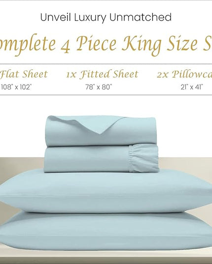 Egyptian Cotton Sheets King Size Bed, Comfort 1000 Thread Count King Sheet Set, Ultra-Soft, Breathable Deep Pocket King Bed Sheets Hotel Quality Luxury Bed Linen Set- Aqua Blue - LeafyLoom
