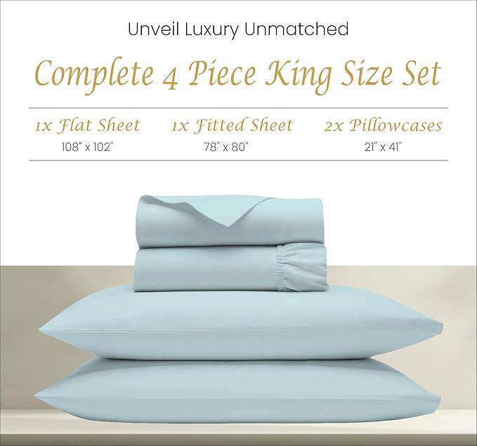 Egyptian Cotton Sheets King Size Bed, Comfort 1000 Thread Count King Sheet Set, Ultra-Soft, Breathable Deep Pocket King Bed Sheets Hotel Quality Luxury Bed Linen Set- Aqua Blue - LeafyLoom