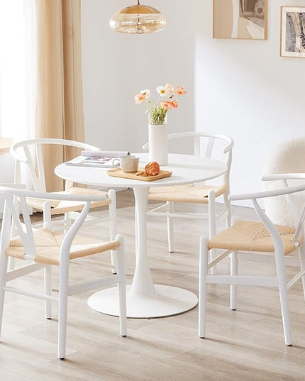 Farini Rattan Chairs for Dining Room Wishbone Chair Solid Wood Armchairs Y Shaped Backrest Hemp Seat for Home Restaurant Fully-Assembled(Set of 2,White-Beige Seat) - LeafyLoom