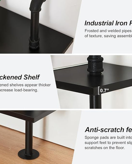 HOMBAZAAR Industrial Bookshelf, 6-Tier Industrial Pipe Bookshelf, Wall Mounted Ladder Shelf with Metal Frame for Home Office, Living Room, Black - LeafyLoom