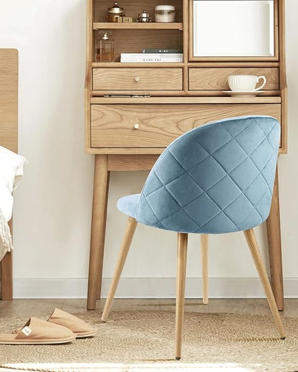 FurnitureR Upholstered Velvet Dining Chair Mid Back Armless with Wood Legs for Home Kitchen Bedroom Living Room, Set of 2, Sky Blue - LeafyLoom