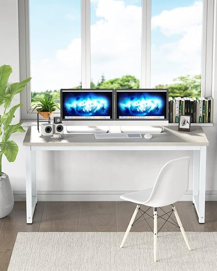 NSdirect Large Office Desk for Home Office, Large 63" Computer Desk Table, Wide Writing Study Desk for 2 Person, Metal Sturdy Frame Thicker Steel Legs, (White Oak, 63"L x 23.6"W x 29.5"H) - LeafyLoom