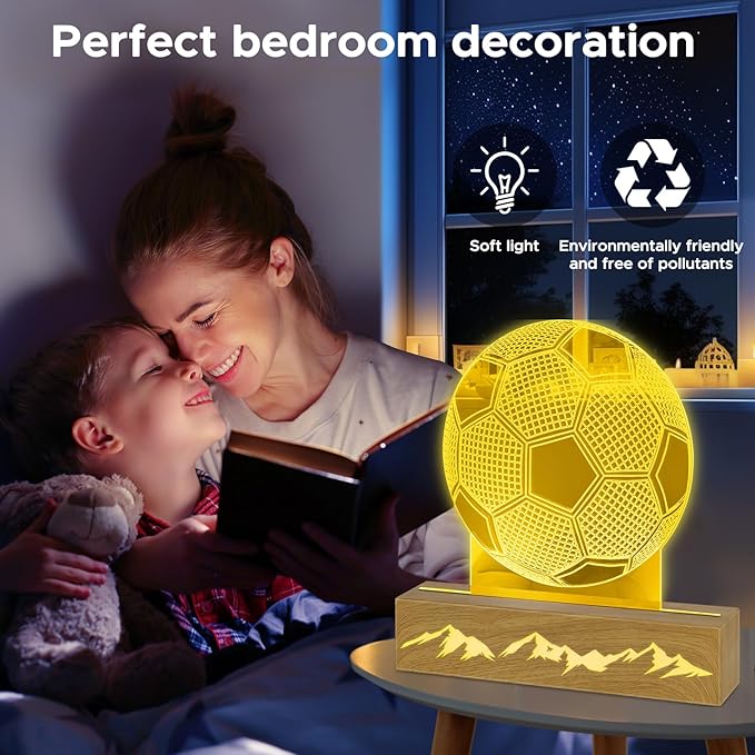 Ideas Soccer Gifts 3D Lamp - Unique Soccer Room Decor - Glow in The Dark Soccer Ball with Remote Contro, Soccer Birthday Gifts for Boys, Friend - LeafyLoom