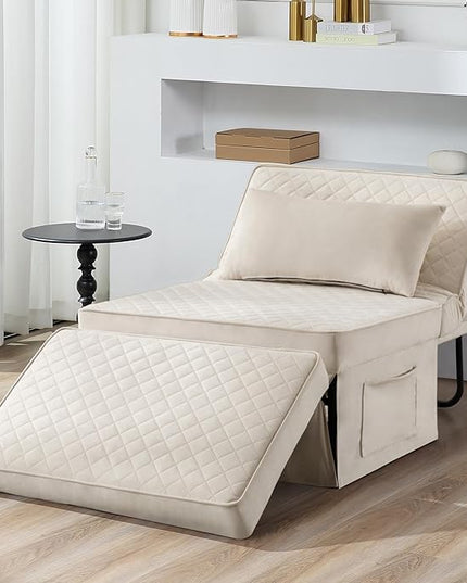 Sofa Bed, 4 in 1 Multi-Function Folding Ottoman Breathable Velvet Couch Bed with Adjustable Backrest Modern Convertible Chair for Living Room Apartment Office,Squared-White - LeafyLoom