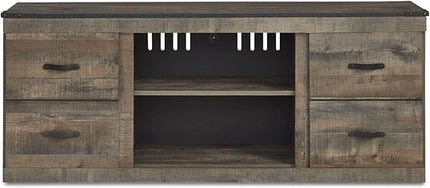 Signature Design by Ashley Trinell Vintage Large TV Stand up to 60" with 3 Adjustable Shelves and Fireplace Option, Dark Brown - LeafyLoom