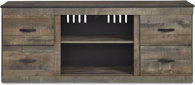 Signature Design by Ashley Trinell Vintage Large TV Stand up to 60" with 3 Adjustable Shelves and Fireplace Option, Dark Brown - LeafyLoom
