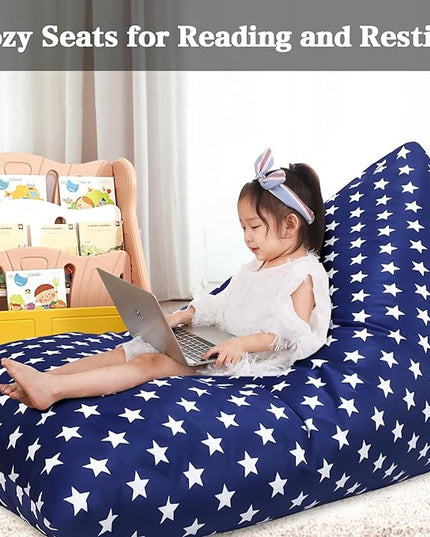 Jorbest Stuffed Animal Storage Bean Bag Chair for Kids and Adults, Stuffed Animal Bean Bag Storage, Luxury Velvet Soft Bean Bag Cover Only (Navy with White Stars 200L/52 Gal) - LeafyLoom