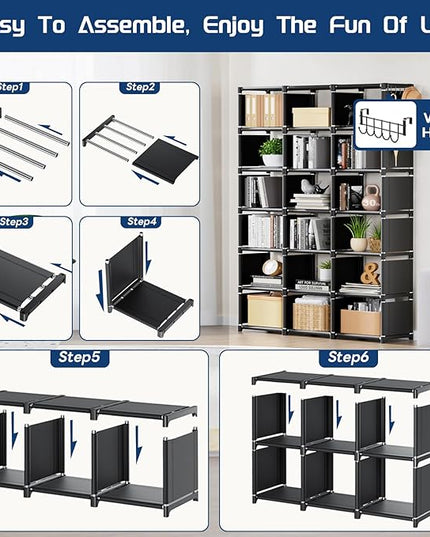 Mavivegue Book Shelf, 18 Cube Storage Organizer, DIY Bookcase, Metal Cube Bookshelf, Cubbies Closet Storage Organizer Shelves for Bedroom,Living Room,Home,Office - LeafyLoom