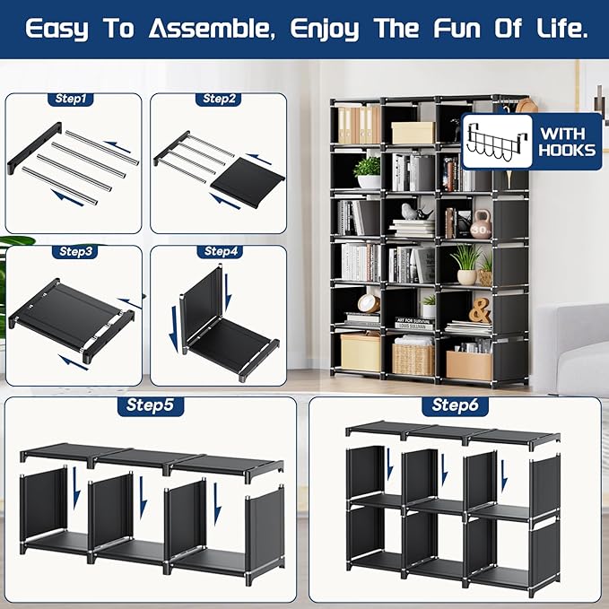 Mavivegue Book Shelf, 18 Cube Storage Organizer, DIY Bookcase, Metal Cube Bookshelf, Cubbies Closet Storage Organizer Shelves for Bedroom,Living Room,Home,Office - LeafyLoom