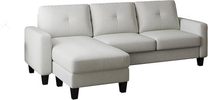 L Shaped Convertible Sectional Sofa, 3 Seater Linen Fabric Corner Couch with Reversible Chaise Movable Ottoman, Button Tufted Sofa&Couches for Small Apartments, Living Rooms and Offices - LeafyLoom