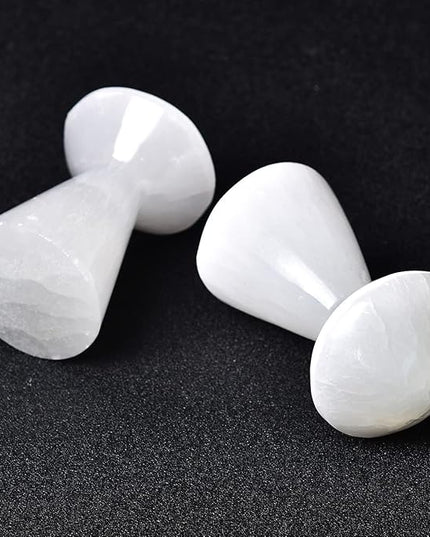 JIC Gem USB Selenite Lamp White Mushroom Small Selenite Crystal Lamp 3.1 Inch with Wooden Light Stand Base - LeafyLoom
