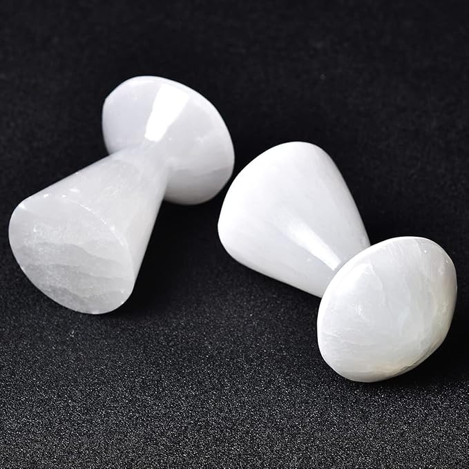 JIC Gem USB Selenite Lamp White Mushroom Small Selenite Crystal Lamp 3.1 Inch with Wooden Light Stand Base - LeafyLoom