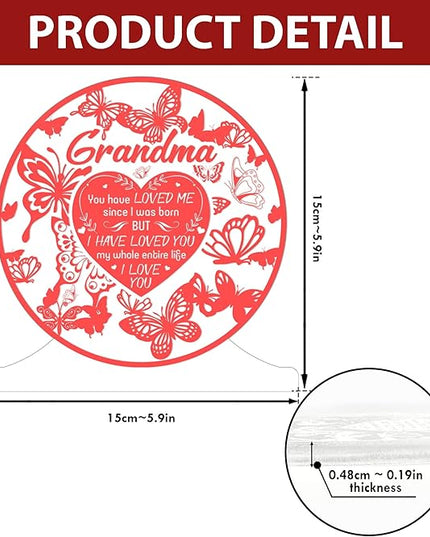 Grandma Gifts from Grandchildren, to My Grandma Night Light, Mothers Day Birthday Christmas Butterfly Gifts for Grandmother, Lamp with Wooden Base for Women, Gifts Bedroom Décor - LeafyLoom