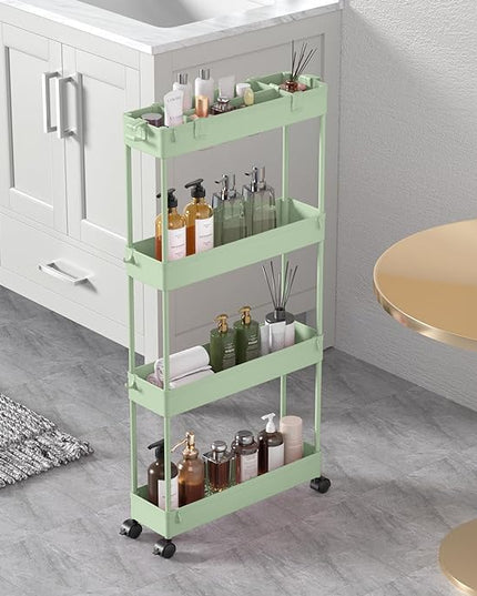 SPACELEAD Slim Storage Cart 4 Tier, Storage Organizer Rolling Utility/Mobile Shelving Unit Slide Out Storage Cart for Office, Bathroom, Kitchen, Laundry Room & Narrow Places， Green - LeafyLoom