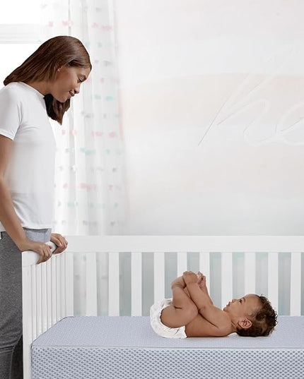 Delta Children Brooks 6-in-1 Convertible Crib, Bianca White + Simmons Kids Quiet Nights Breathable Crib Mattress with Removable/Machine Washable Cover (Bundle) - LeafyLoom