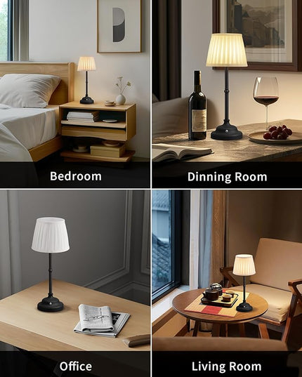 KDG Portables Cordless Table Lamp, Fabric Shade Desk Lamp, 5000mAh Rechargeable Battery Powered Lighting, Dimmable light for Dining Room, Bedroom, Bedside, Bar, Night Light, Camping, Balcony (Black) - LeafyLoom