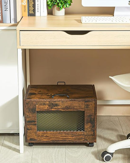 Rolling File Cabinet Cart, Hanging File Organizer Box with Lid for Home Office, Small Filing Cabinet on Wheels Under Desk, Mobile Decorative Document Storage Basket for Letter & Legal Size - LeafyLoom