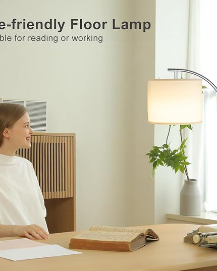 Ambimall Floor Lamp with Remote Control and Stepless Dimmable Bulb, Colors Temperature & Brightness Adjustable, Modern Floor Lamps for Living Room（White Shade & Silver Pole） - LeafyLoom