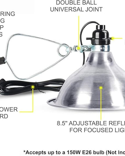 Simple Deluxe Clamp Lamp Light Socket with 8.5 Inch Aluminum Reflector, Suit for Max 150 Watt Lamp (No Bulb Included) with 18/2-Gauge 6 Feet Cord, Silver, 2 Pack - LeafyLoom