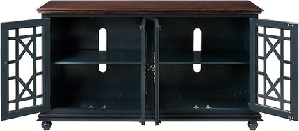 Martin Svensson Home Palisades TV Stand, 63" W x 35" H, Catalina Blue with Coffee Top - LeafyLoom