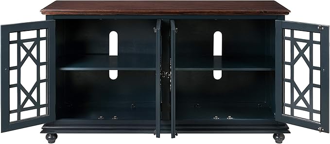 Martin Svensson Home Palisades TV Stand, 63" W x 35" H, Catalina Blue with Coffee Top - LeafyLoom