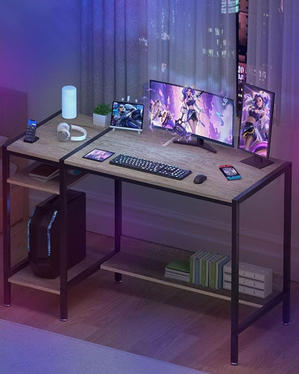 Computer Desk - 47” Gaming Desk, Home Office Desk with Storage, Small Desk with Monitor Stand, Writing Desk for 2 Monitors, Adjustable Storage Space, Modern Design Corner Table - LeafyLoom