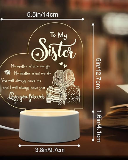 Sister Mothers Day Gift ideas, Sisters Gifts from Sister, to My Sister Birthday Gifts from Sister, Graduation Wedding Birthday Gifts for Sisters from Sister, Engraved Night Light Gifts for Sister - LeafyLoom