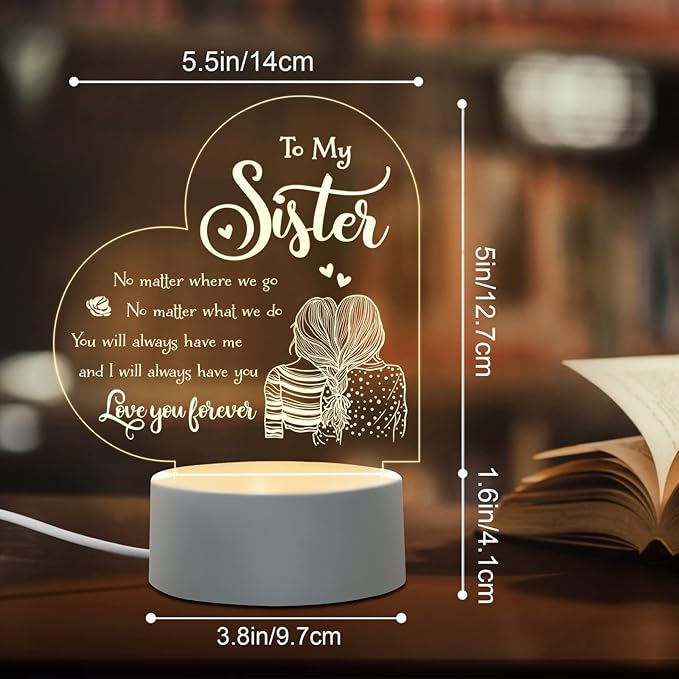 Sister Mothers Day Gift ideas, Sisters Gifts from Sister, to My Sister Birthday Gifts from Sister, Graduation Wedding Birthday Gifts for Sisters from Sister, Engraved Night Light Gifts for Sister - LeafyLoom
