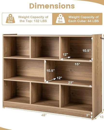 Giantex Wood 8 Cube Bookcase, Open Freestanding 3-Tier Bookshelf, Multipurpose Display Shelf for Living Room, Bedroom, Children's Playroom, Reading Room - LeafyLoom