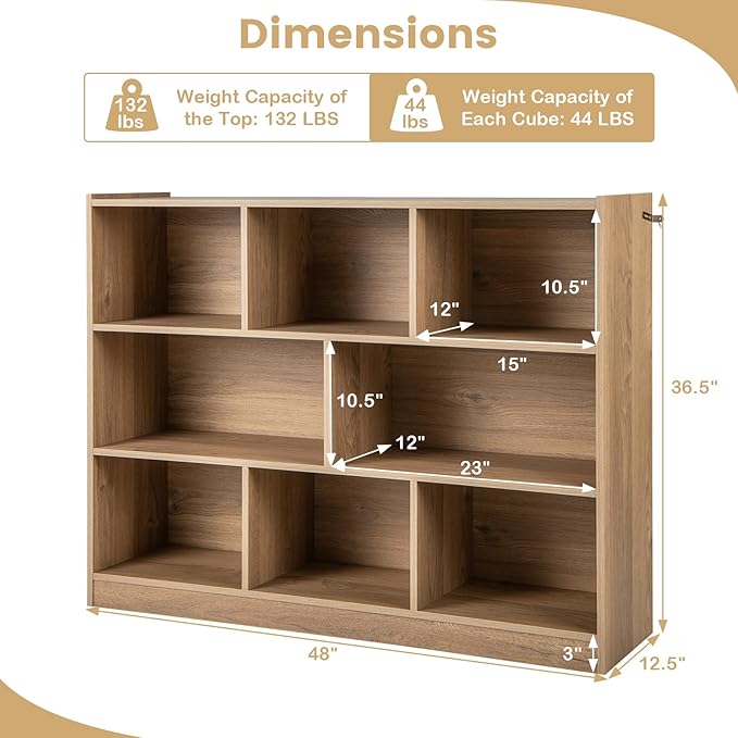 Giantex Wood 8 Cube Bookcase, Open Freestanding 3-Tier Bookshelf, Multipurpose Display Shelf for Living Room, Bedroom, Children's Playroom, Reading Room - LeafyLoom