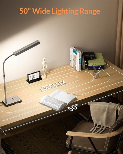 LED Desk Lamp, 12W Reading Desk Lamp for Office Home with 60 Lighting Modes, Touch Control & Timer Function, 750LM Bright Eye-Caring Gooseneck Desk Light Table Lamp for Study, Work, Silver - LeafyLoom
