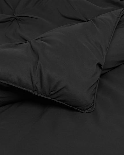 Amazon Basics All-Season Down-Alternative Comforter 3-Piece Bedding Set, Pinch Pleat, Full/Queen, Black, Geometric - LeafyLoom