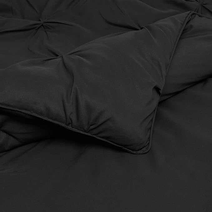 Amazon Basics All-Season Down-Alternative Comforter 3-Piece Bedding Set, Pinch Pleat, Full/Queen, Black, Geometric - LeafyLoom