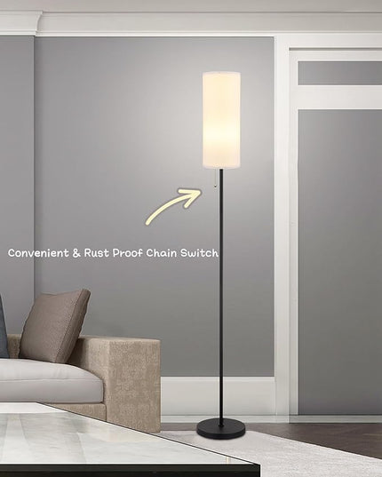 Floor Lamp for Living Room, Modern Standing Lamps with Lampshade, Minimalist Tall Lamp with Chain Switch for Living Room, Bedroom, Kids Room, Office,Standing Lamp LED Bulb Included (White Shade) - LeafyLoom