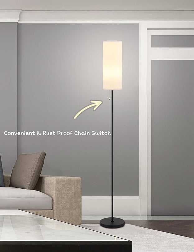 Floor Lamp for Living Room, Modern Standing Lamps with Lampshade, Minimalist Tall Lamp with Chain Switch for Living Room, Bedroom, Kids Room, Office,Standing Lamp LED Bulb Included (White Shade) - LeafyLoom
