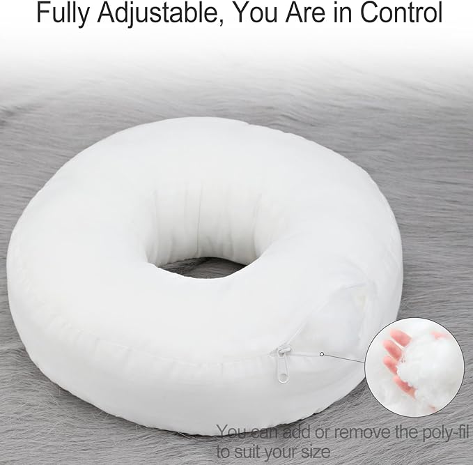 Washable Ear Piercing Pillow with Removable Pillowcase Donut Pillows Hole for Ear Pain Relief CNH Sleeping Pressure Sore Side Sleepers Ear Guard Protector, Minky Dot Gray Cover - LeafyLoom