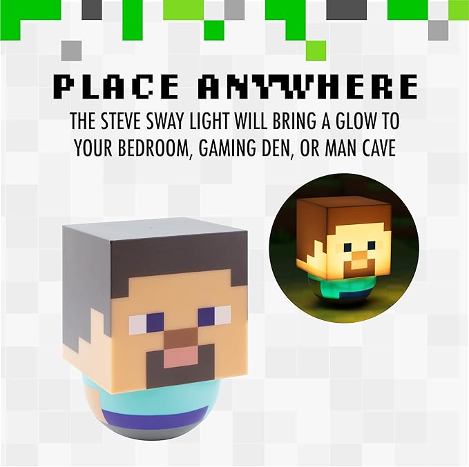 Paladone Steve Swaying Night Light for Kids | Officially Licensed Minecraft Bedroom Decor, Multicolour, one Size - LeafyLoom
