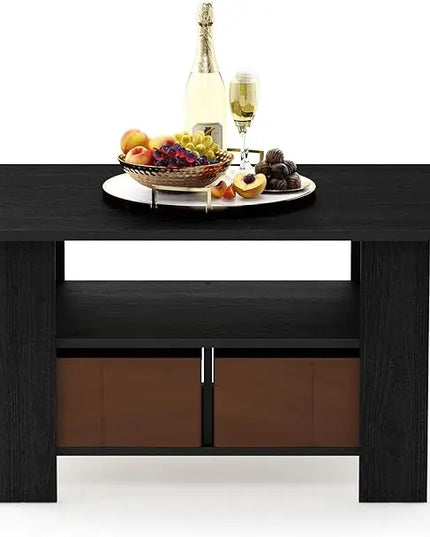 Furinno Andrey Coffee Table with Bin Drawer, Americano/Medium Brown, Small Non-Lift Top - LeafyLoom