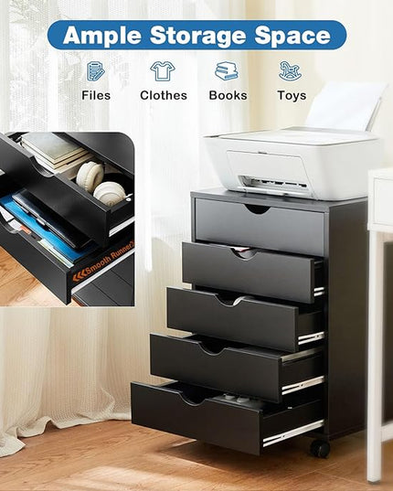 OLIXIS Chest Wood File Cabinet Rolling Organization Storage Dresser with Wheels for Home Office - LeafyLoom