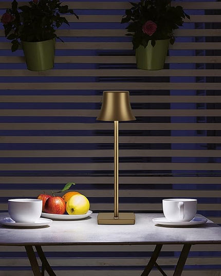 Cordless Table Lamp, Rechargeable Battery 5000mAh Metal USB LED Portable Powered Desk Lamp, 3 Levels for Restaurants Bedroom Outdoor (Antiqued gold) - LeafyLoom