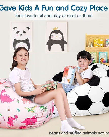 Lukeight Stuffed Animal Storage Bean Bag Chair Cover for Kids, Soccer Zipper Beanbag Chair Cover for Organizing Toddler & Kids' Rooms Plush Toys (Soccer Velvet, XX-Large) - LeafyLoom