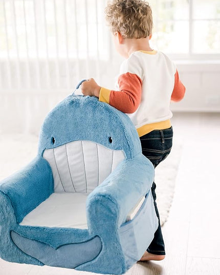 Soft Landing Animal Adventure Sweet Seats, Premium and Comfy Toddler Lounge Chair with Carrying Handle & Side Pockets – Blue Whale - LeafyLoom