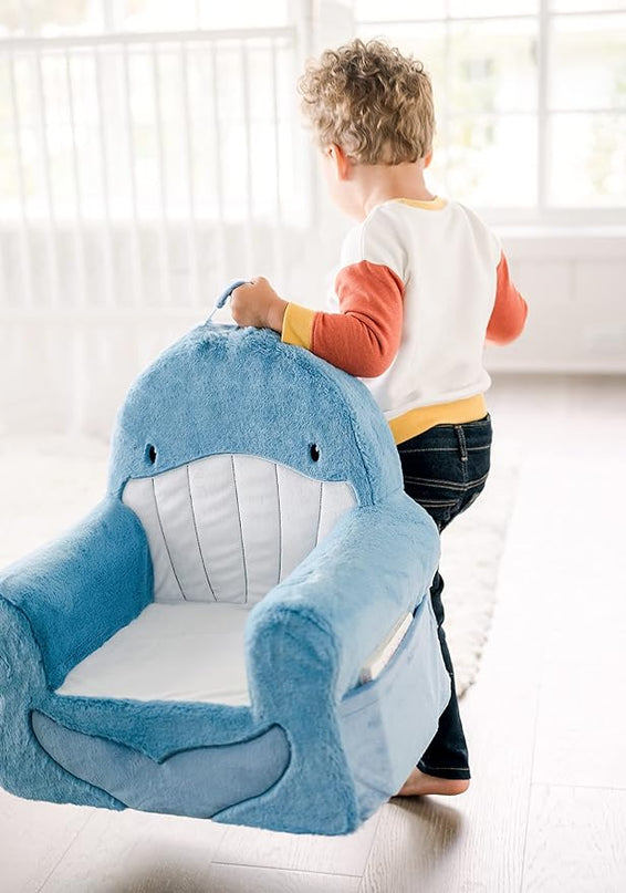 Soft Landing Animal Adventure Sweet Seats, Premium and Comfy Toddler Lounge Chair with Carrying Handle & Side Pockets – Blue Whale - LeafyLoom