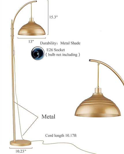 WOXXX Industrial Floor Lamp Modern Rustic Task Floor Lamp in Gold Finish, Standing Lamp Farmhouse Arc Floor Lamps for Living Room Bedrooms Office Vintage Arched Bright Brass Tall Reading Lamp - LeafyLoom